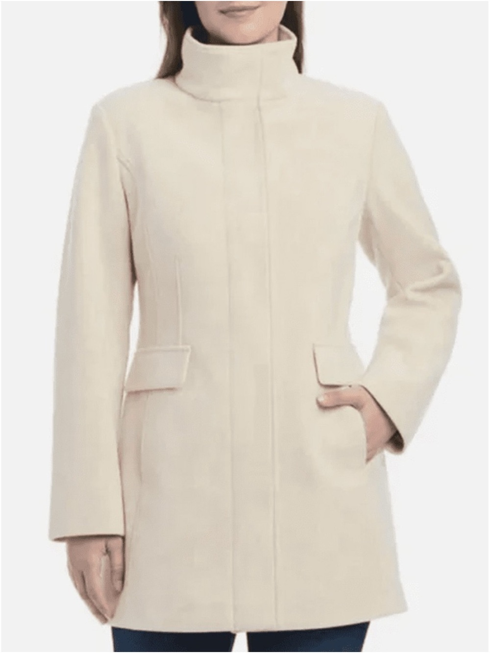 Vince Camuto Cream/Oatmeal Funnel Neck Zip Front Coat Jacket Medium